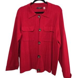 Tahari Women's Red‎ Button-Front Cardigan Sweater Jacket – Size 1X